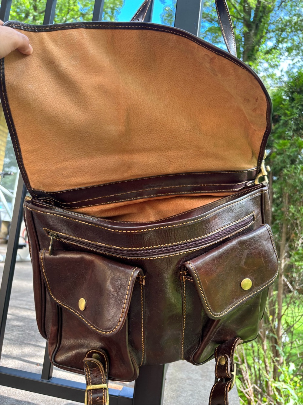 Classic Dark Brown Leather Men's Briefcase Shoulder Bag - Picture 7 of 11